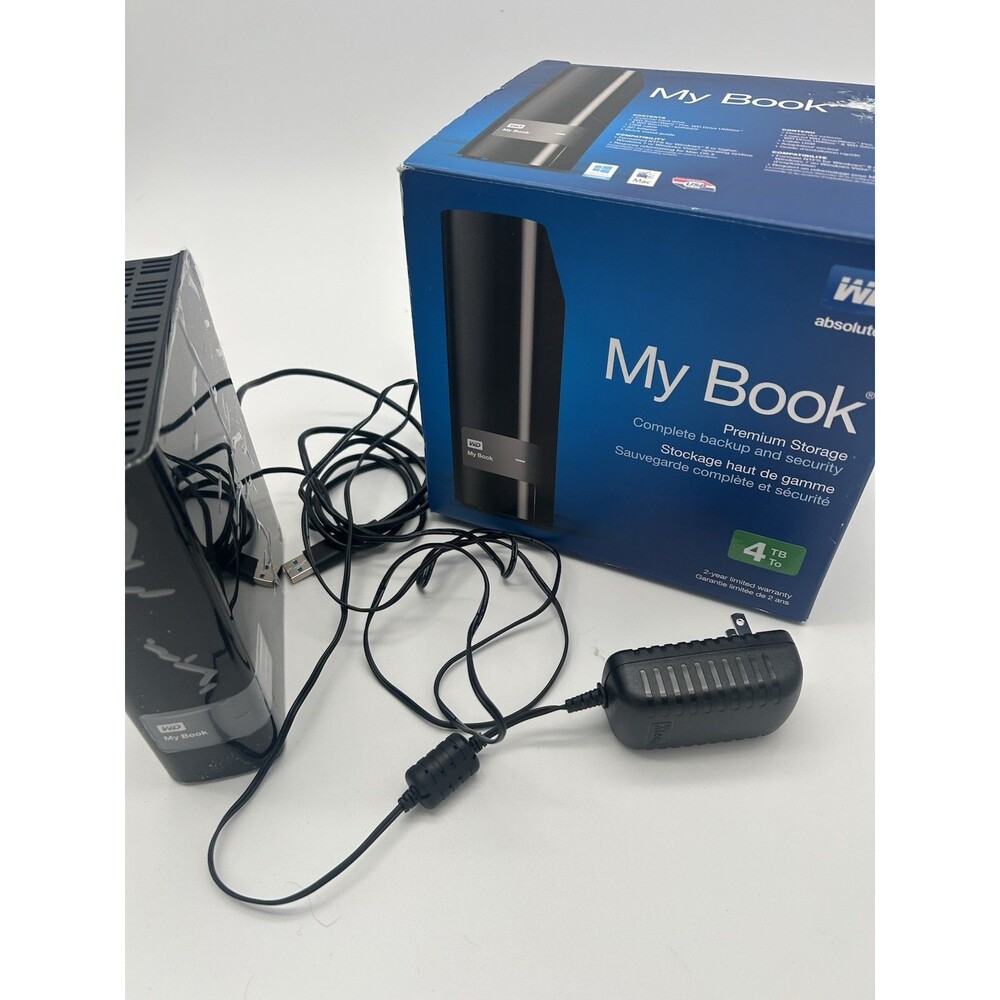 WD My Book 4TB External Hard Drive USB 3.0 w/ Box Power Adapter & Cable